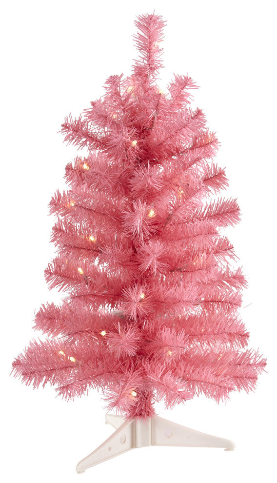 2' Pink Artificial Christmas Tree With 35 LED Lights and 72 Bendable Branches