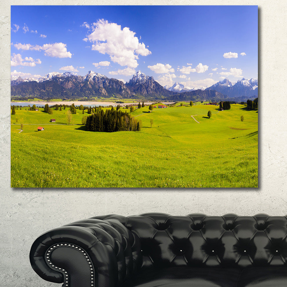 Green Bavaria Field Panorama, Landscape Canvas Art Print, 40"x30"