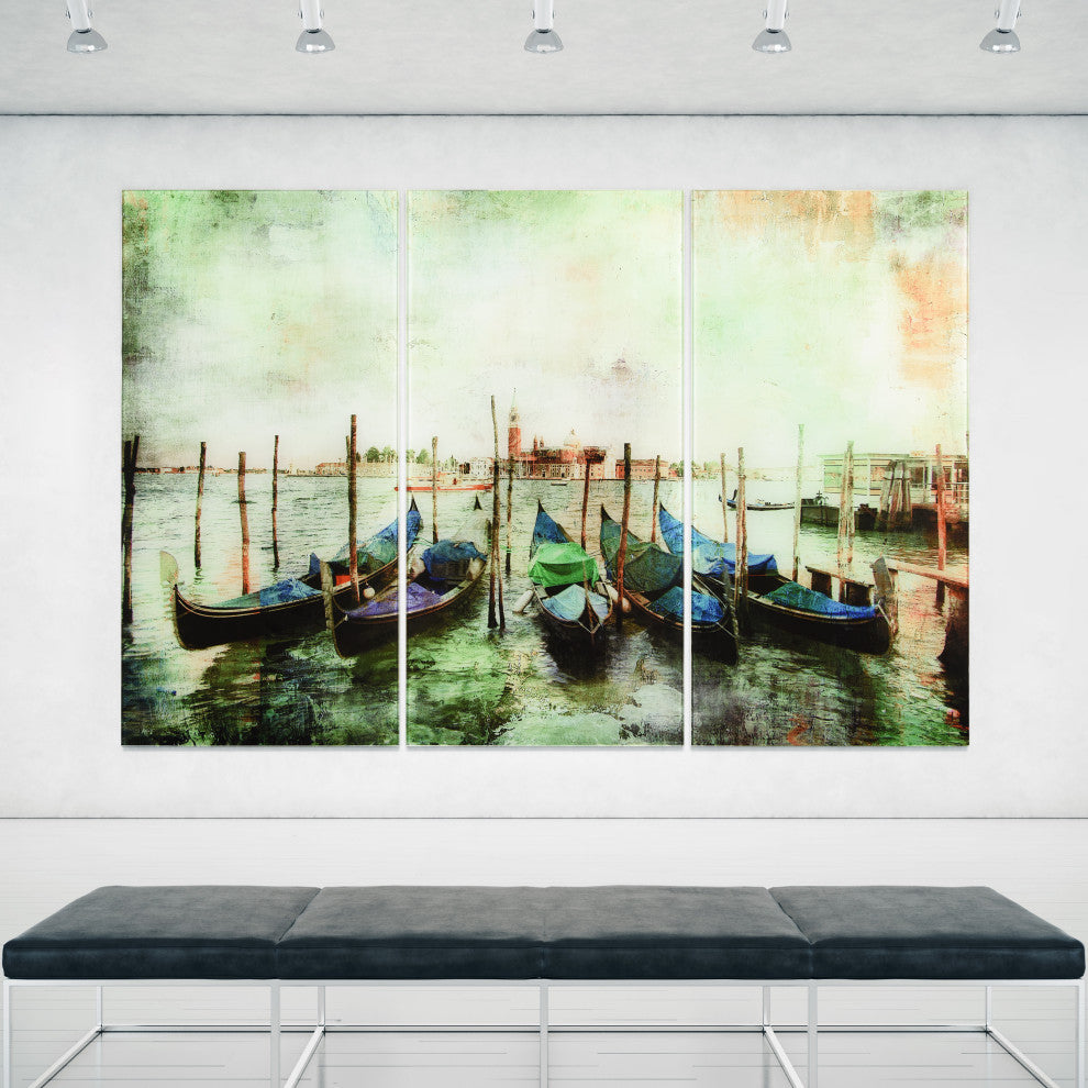 "Venice Gondolas" Frameless Free Floating Tempered Panel Graphic Wall Art Set