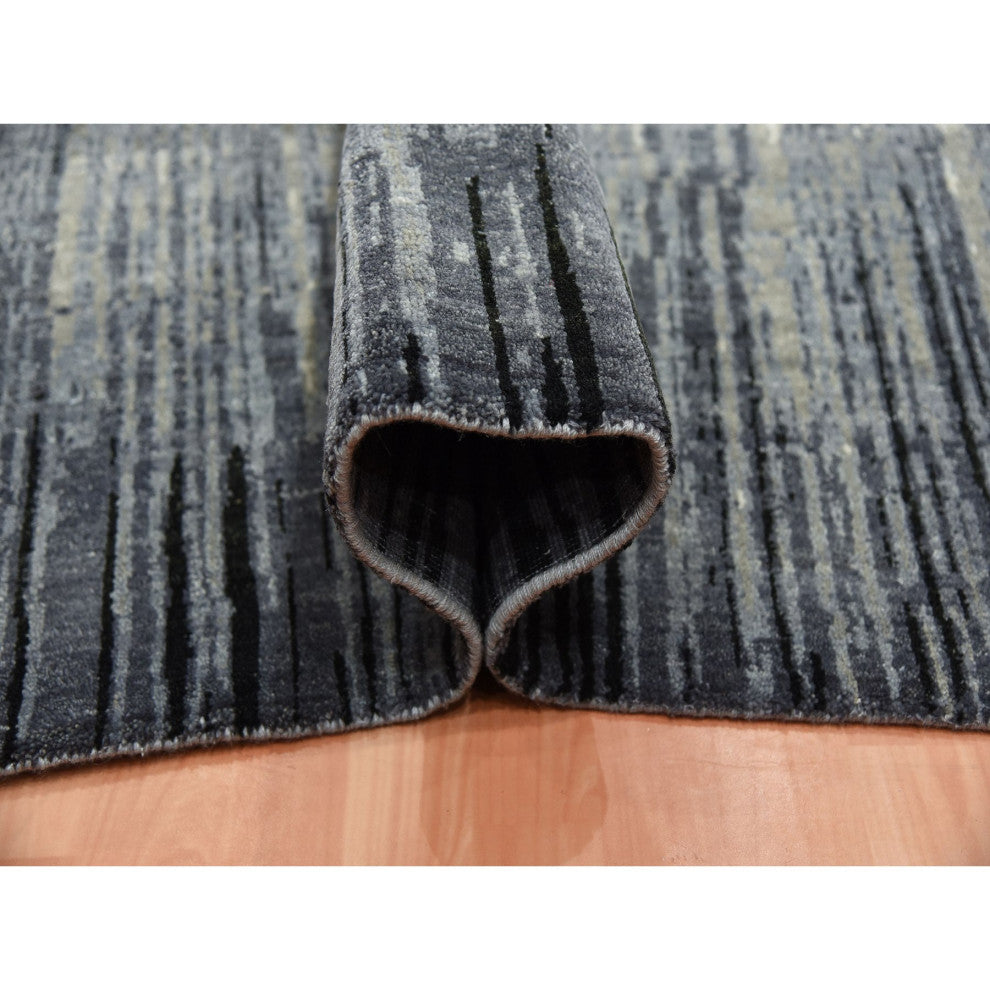 Blue/Gray Hand Knotted Modern Ombre Design Pure Wool Square Rug, 8'0"x8'4"
