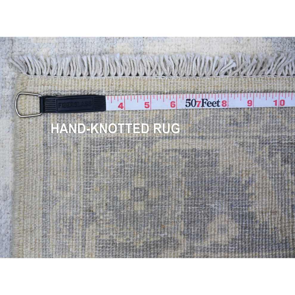 Ivory White Wash Peshawar With Faded Colors Wool Hand Knotted Rug, 4'1"x5'8"