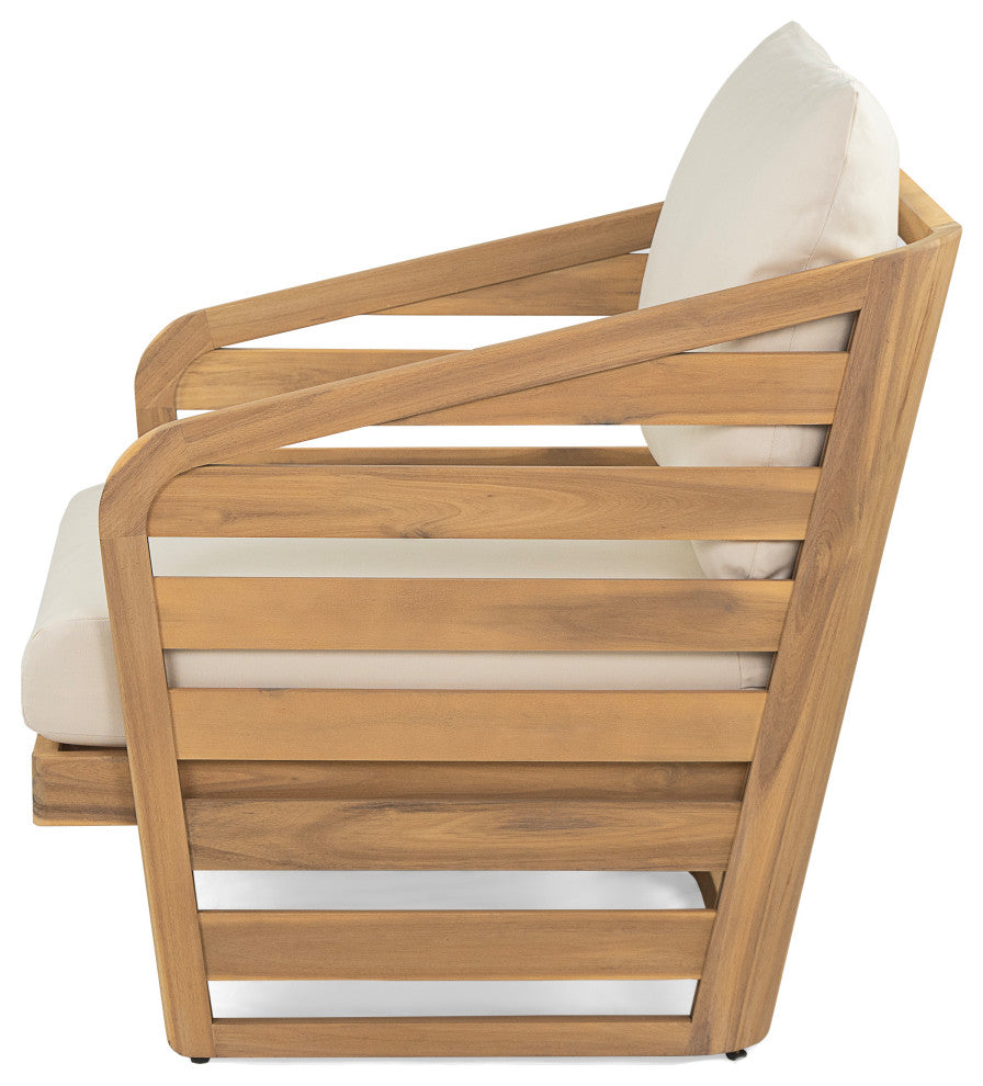 GDF Studio Outdoor Acacia Wood Club Chair with Waterproof Cushions, Teak Finish/Beige Cushion, Single