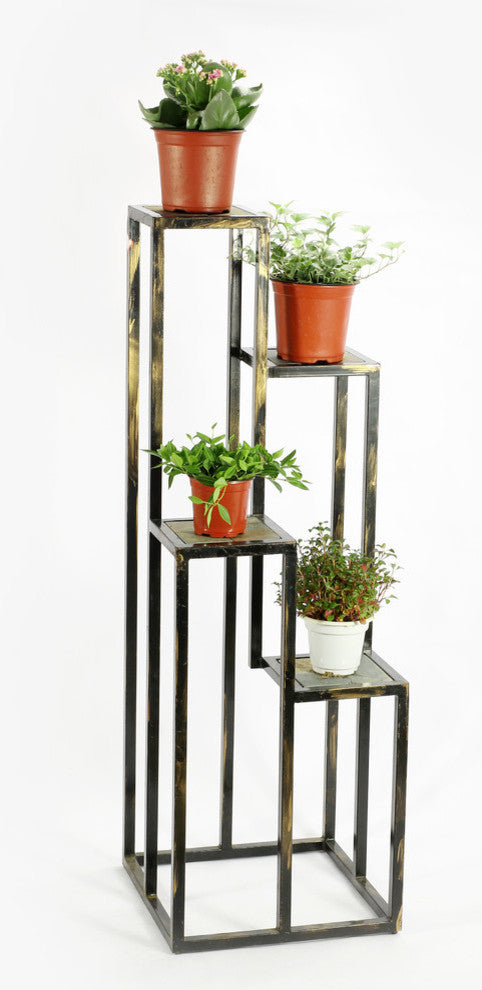47.25" 4 Tier Gray Stone Slab Cast-Iron Plant Stand