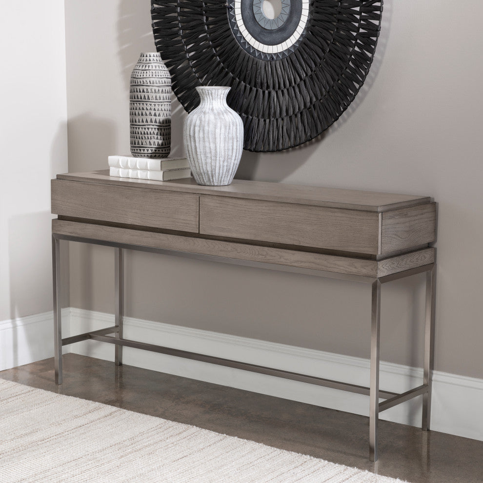 Uttermost Kamala Oak MDF and Stainless Steel Console Table in Mushroom Gray