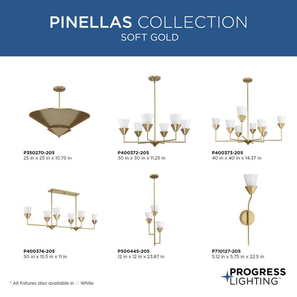 Pinellas Collection 25" 4-Light Convertible Semi-Flush Mount Light, Soft Gold