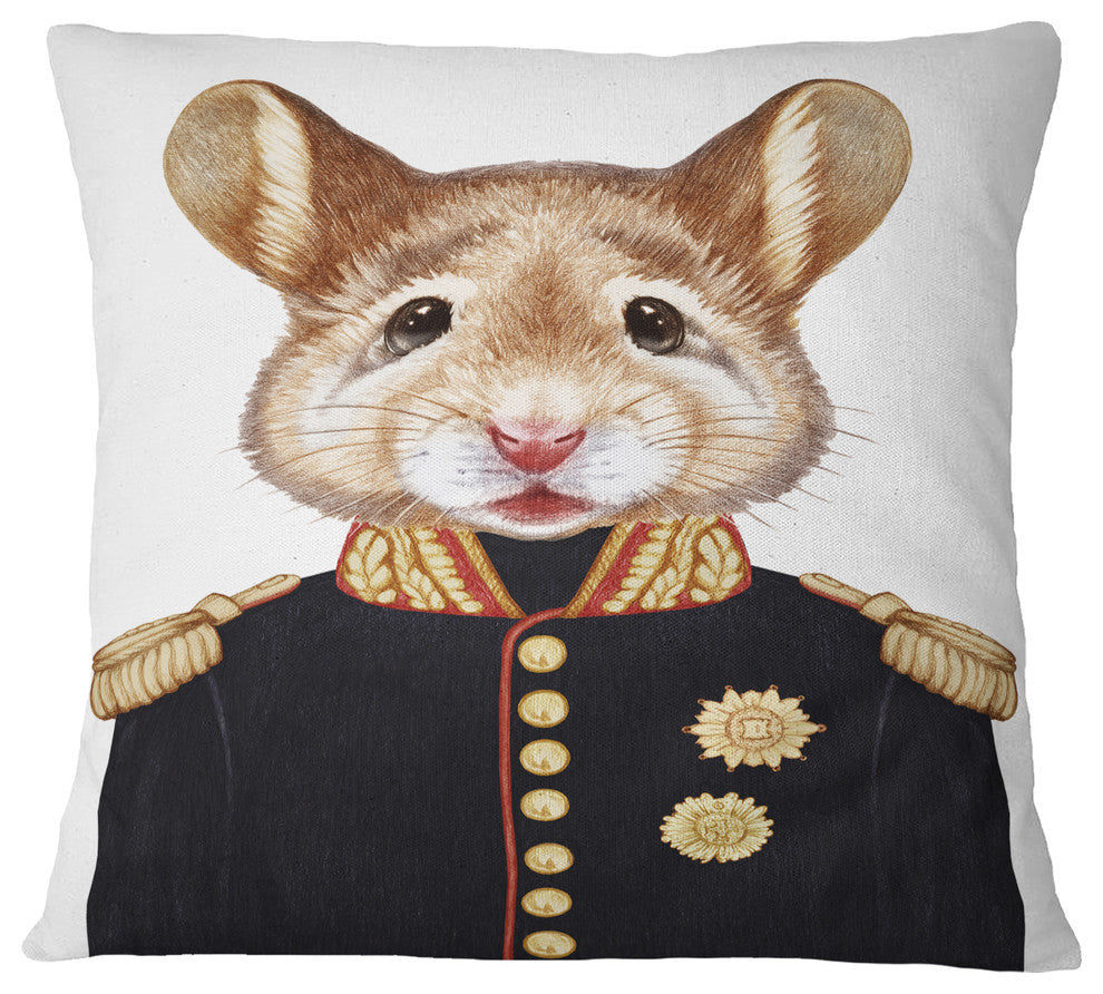 Mouse in Military Uniform Animal Throw Pillow, 18"x18"
