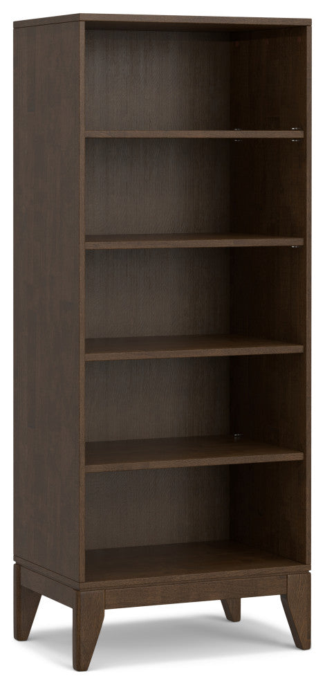 Harper Solid Hardwood 5 Shelf Bookcase, Walnut Brown