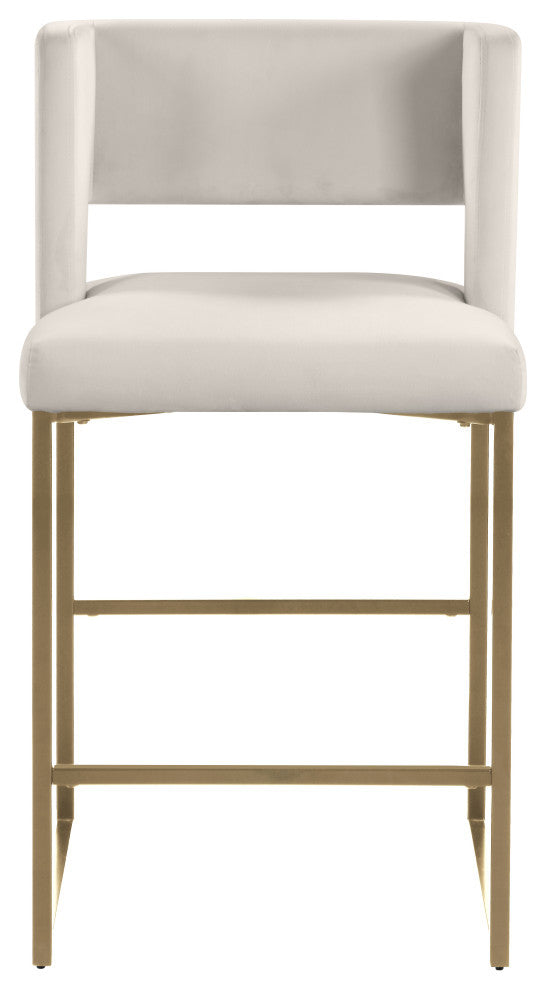 Caleb Upholstered Counter Stool, Set of 2, Cream, Velvet, Brushed Gold