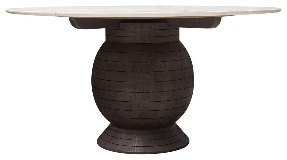 Ashe Round Dining Table With White Marble Top, Espresso