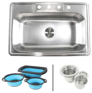 33" Topmount Drop-In Stainless Steel Kitchen Sink With Silicone Colander