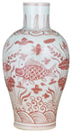 Coral Red Baluster Vase Fish Motif, Small