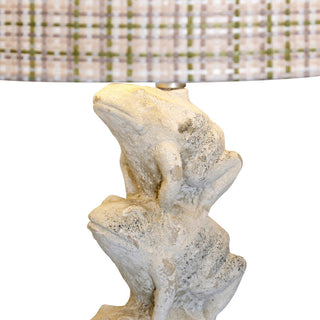 Ribbit Table Lamp Stacked Cement Frogs With Pastel Plaid Shade