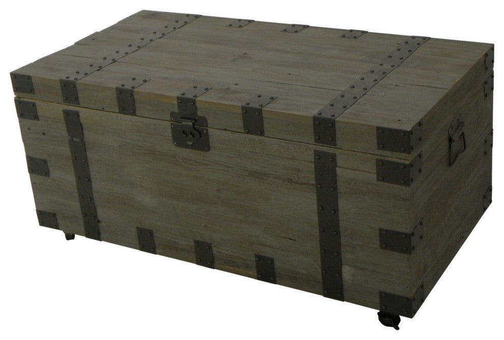 Benzara BM288100 41" Trunk Accent Coffee Table With Storage, Green, Black