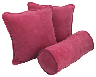 Double-Corded Solid Microsuede Throw Pillows With Inserts, Set of 3, Bery Berry