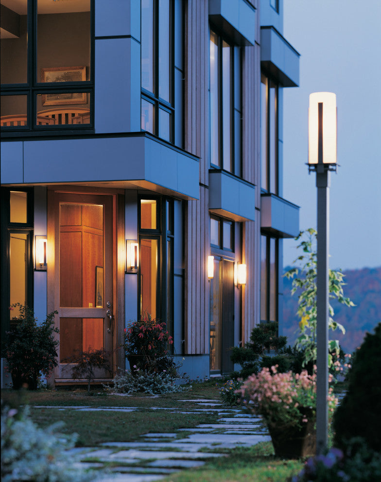 Forged Vertical Bars Outdoor Sconce, Coastal Dark Smoke Finish, Opal Glass