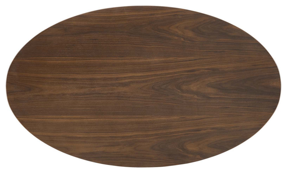 Modern Lounge Oval Coffee Table, Wood Metal Steel, Black Walnut Brown