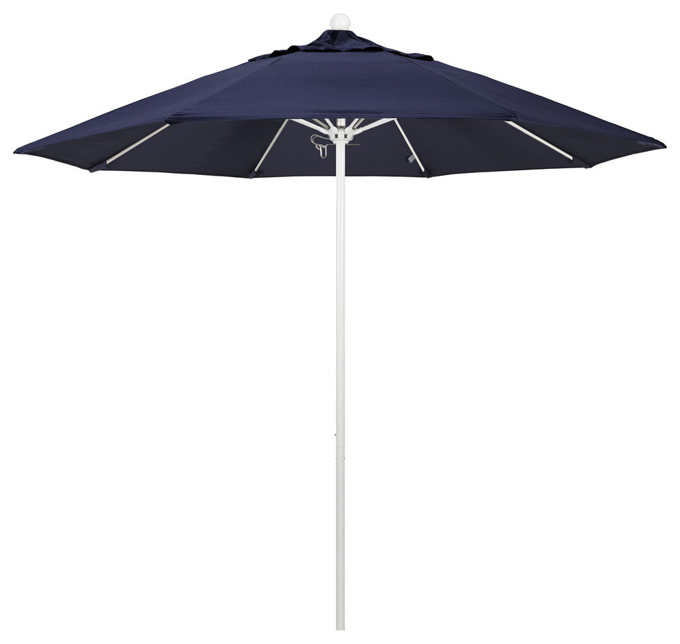 9' Matted White Push Lift Fiberglass Rib Aluminum Umbrella, Olefin, Navy Blue