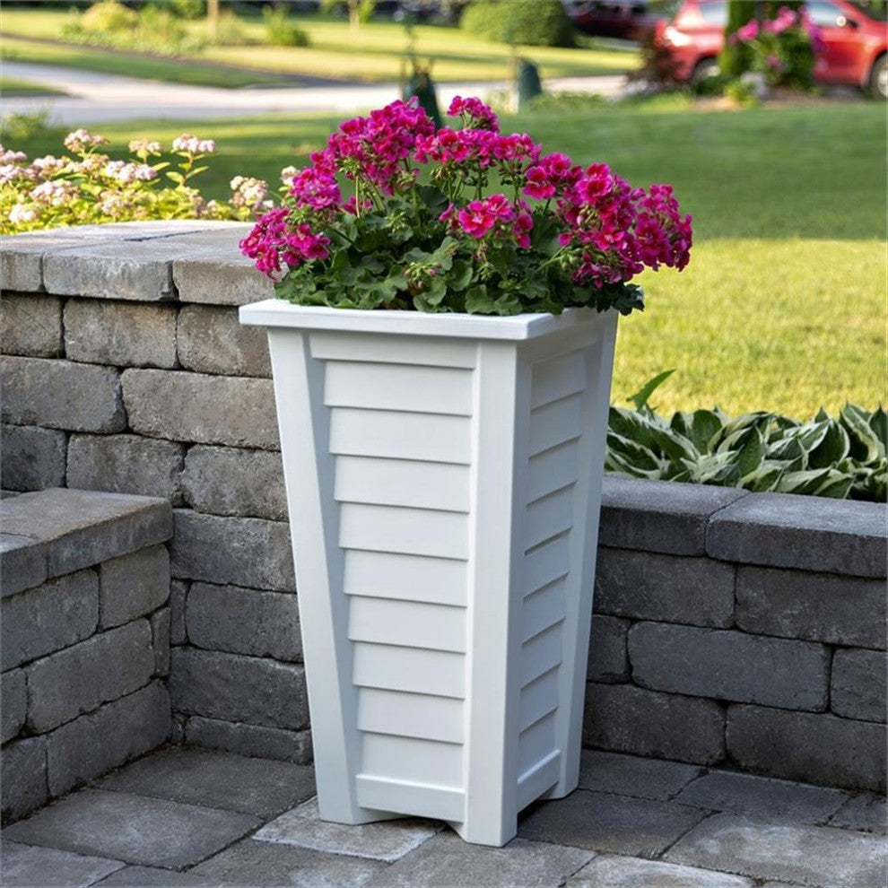Mayne Lakeland 28" Tall Weatherproof Coastal Plastic Planter in White