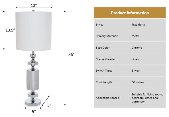 Nicole 36" Chrome Metal Table lamp, Set of 2