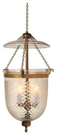 Diamond Cut Etching Hundi Glass Bell Jar Lantern 9", Nickel Silver