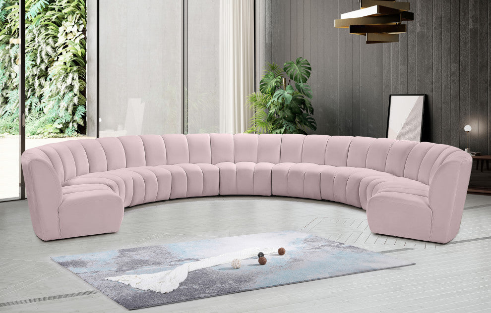 Infinity Channel Tufted Velvet Modular Chair, Pink, 9 Piece