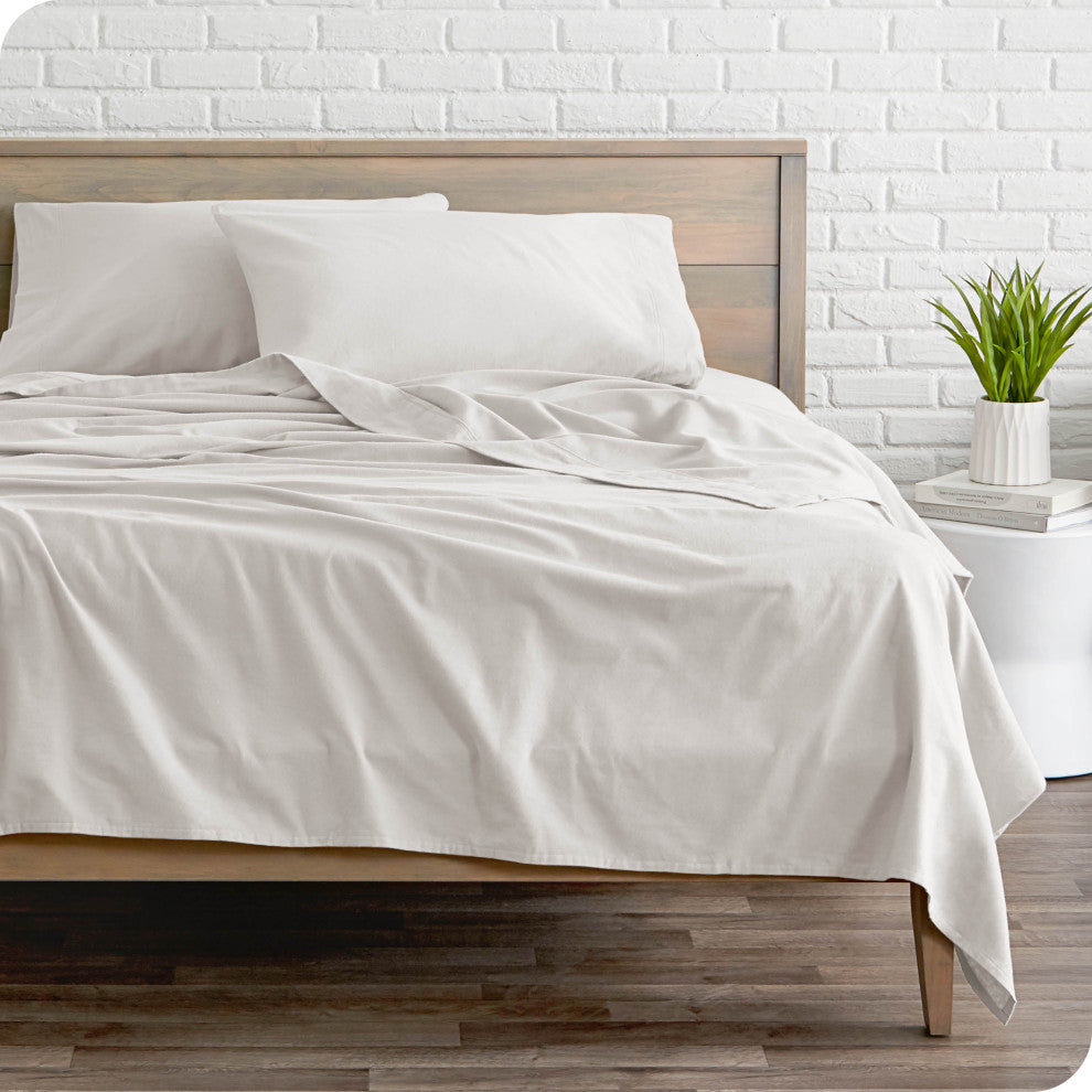 Bare Home Cotton Flannel Sheet Set, White, Twin Xl