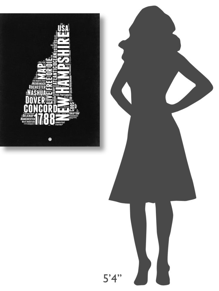 "New Hampshire Black and White Map" Fine Art Print