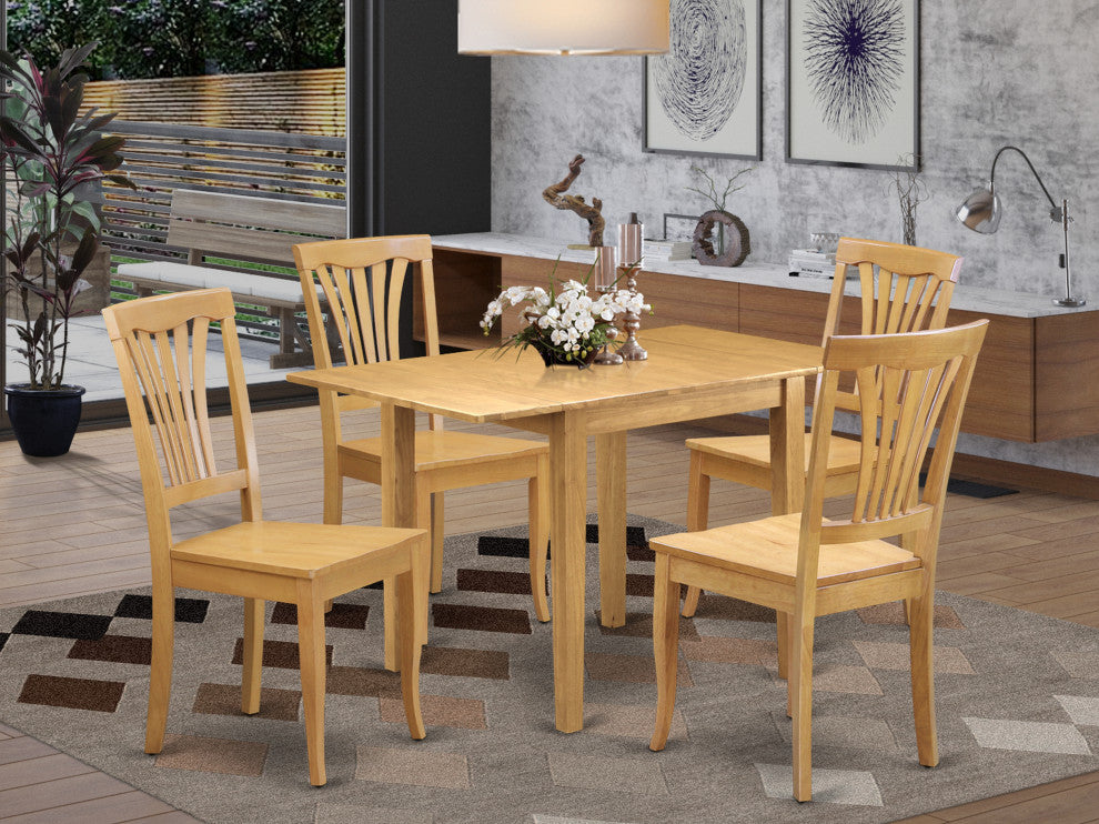 Dining Set 5 Pc- 4 Chairs, Table, Oak Finish Hardwood Structure.