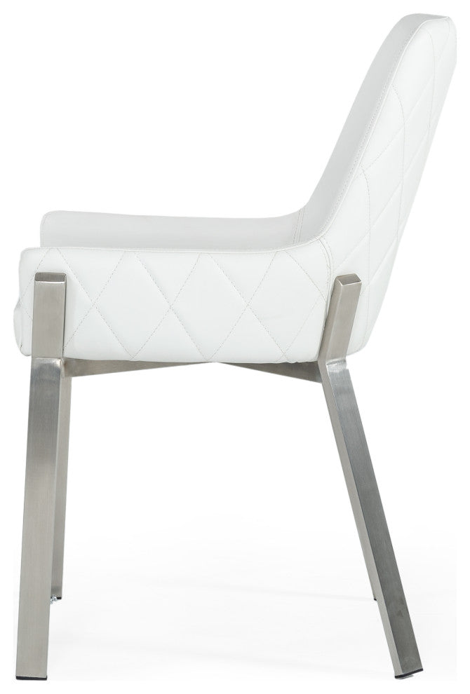 Modrest Ganon Modern White and Brushed Stainless Steel Dining Chair