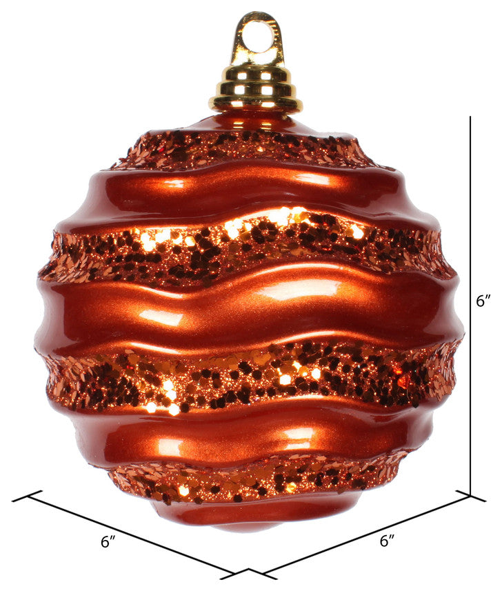 Vickerman M132018 Orange Stripe Candy Finish Wave Ball Christmas Ornament