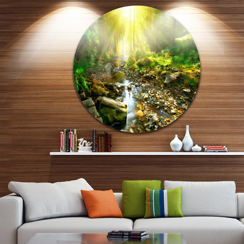 Mountain Stream In Forest, Landscape Photo Round Wall Art, 36"