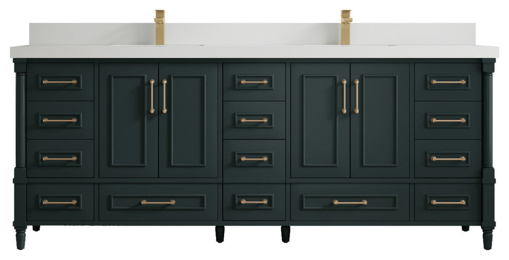 Aberdeen 84 Double Sink Bath Vanity in Dark Forest Green 2" White Quartz