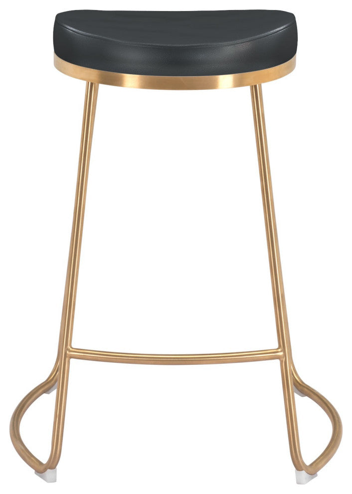 Set of Two Black and Gold Modern Glam Geo Backless Counter Stools