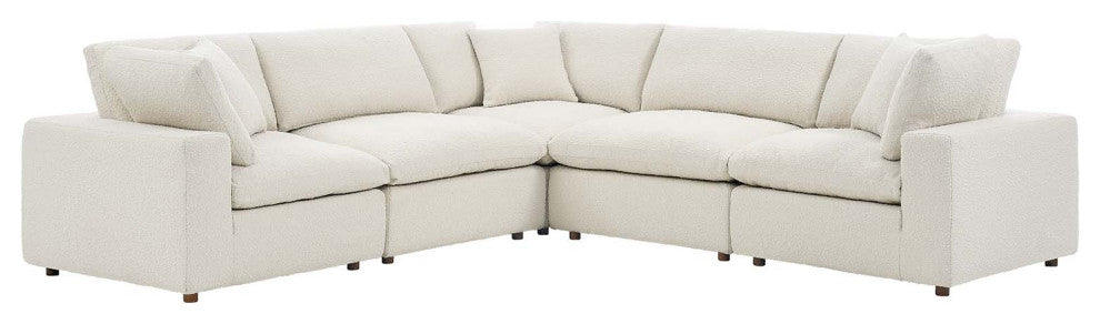Commix Down Filled Overstuffed Boucle 5-Piece Sectional Sofa, Ivory