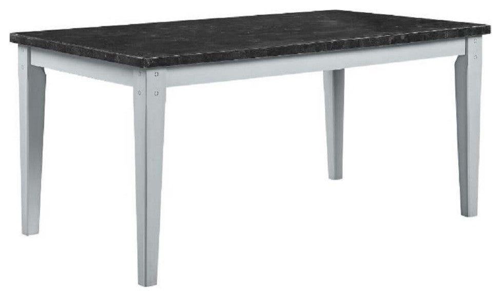 Lanton Dining Table, Natural Marble & Antique White Finish