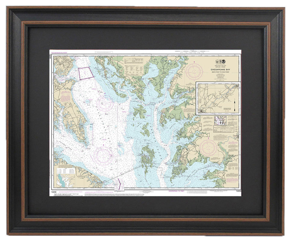 Poster Size Framed Nautical Chart; Chesapeake Bay, Smith Point to Cove Point
