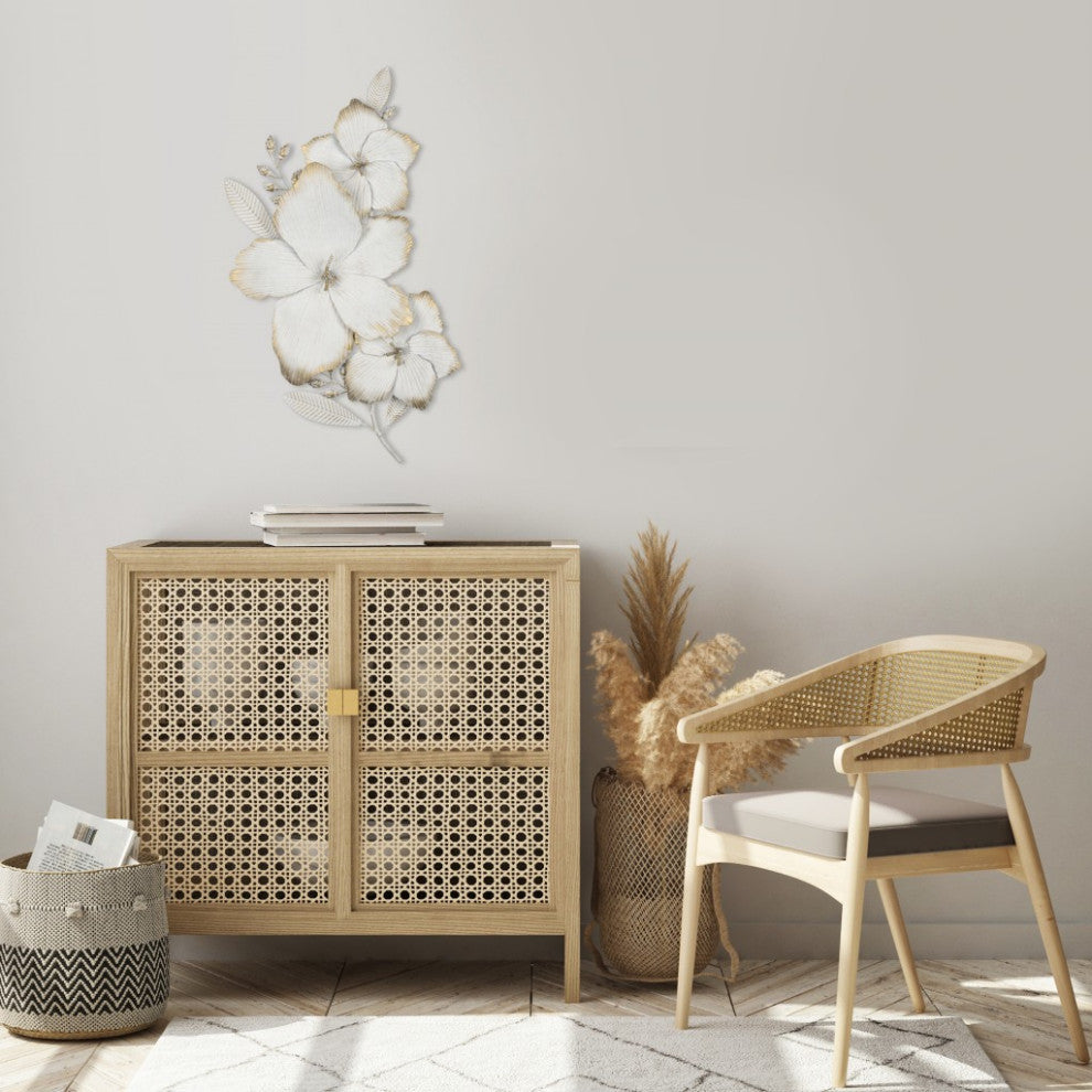 White and Gold Full Bloom Metal Flower Wall Decor