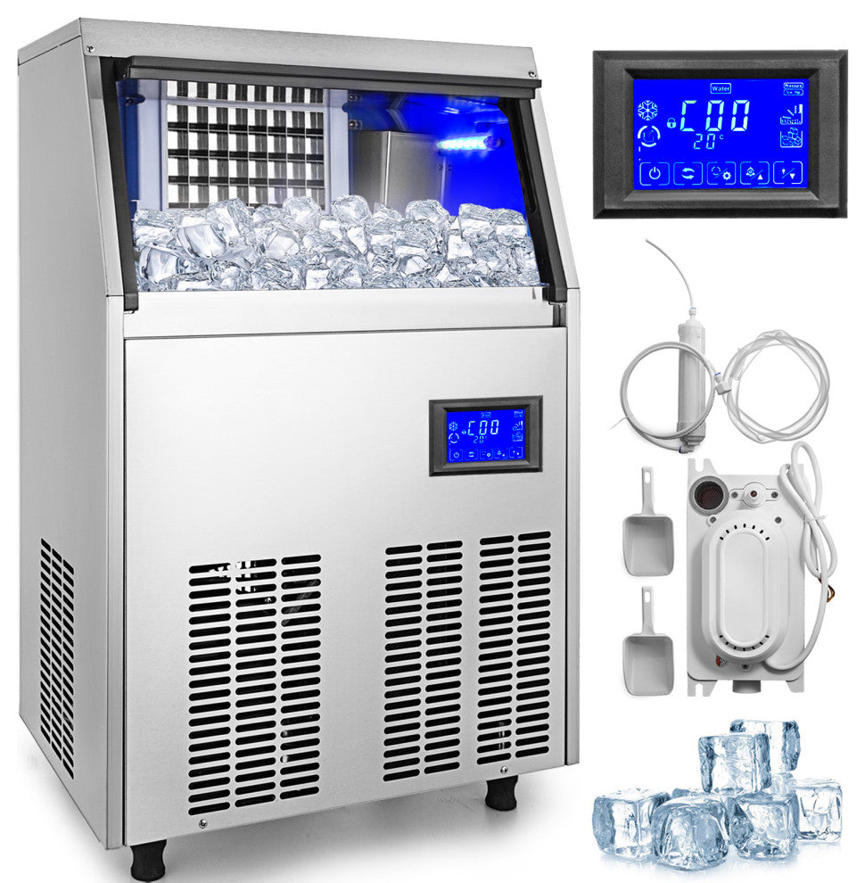 110V Ice Maker with Water Drain Pump Auto Clean Ice Machine , 88lbs/24h
