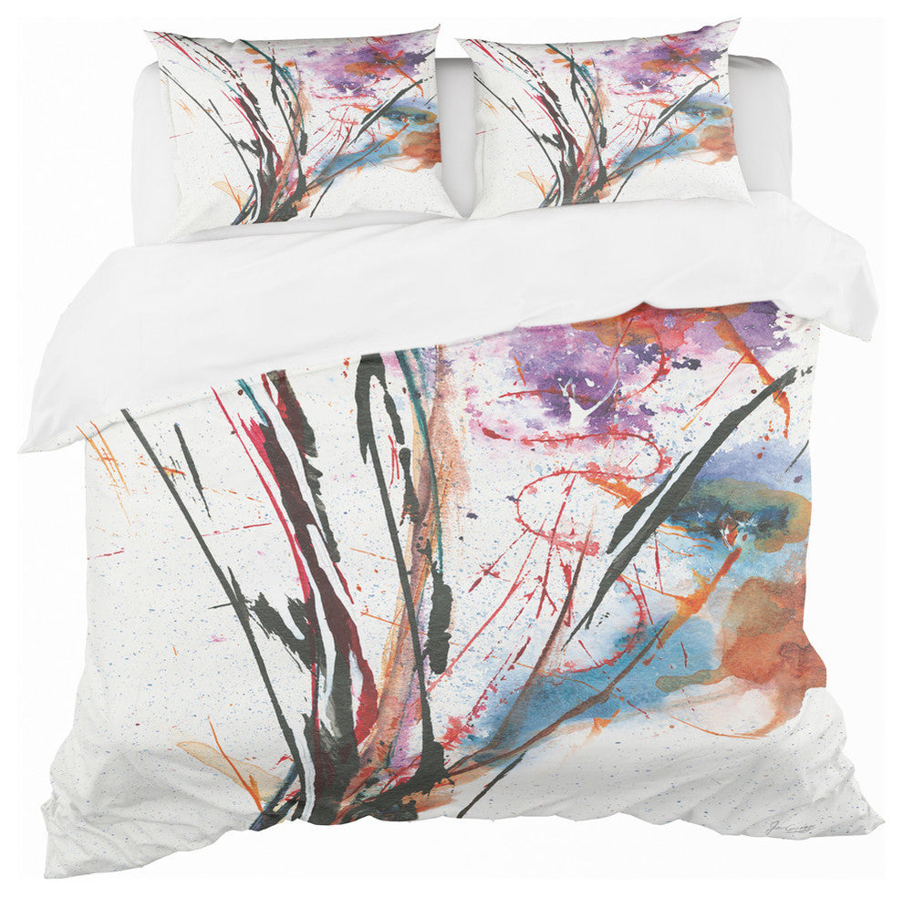 Abstract Purple and Blue Flowers Duvet Cover Set, King