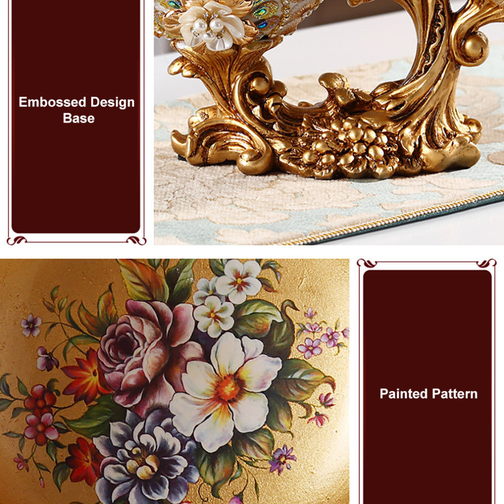 2 Tiered Gold & White Fruit Basket Plate With Vase Resin Snack Tray Decor, White/Gold