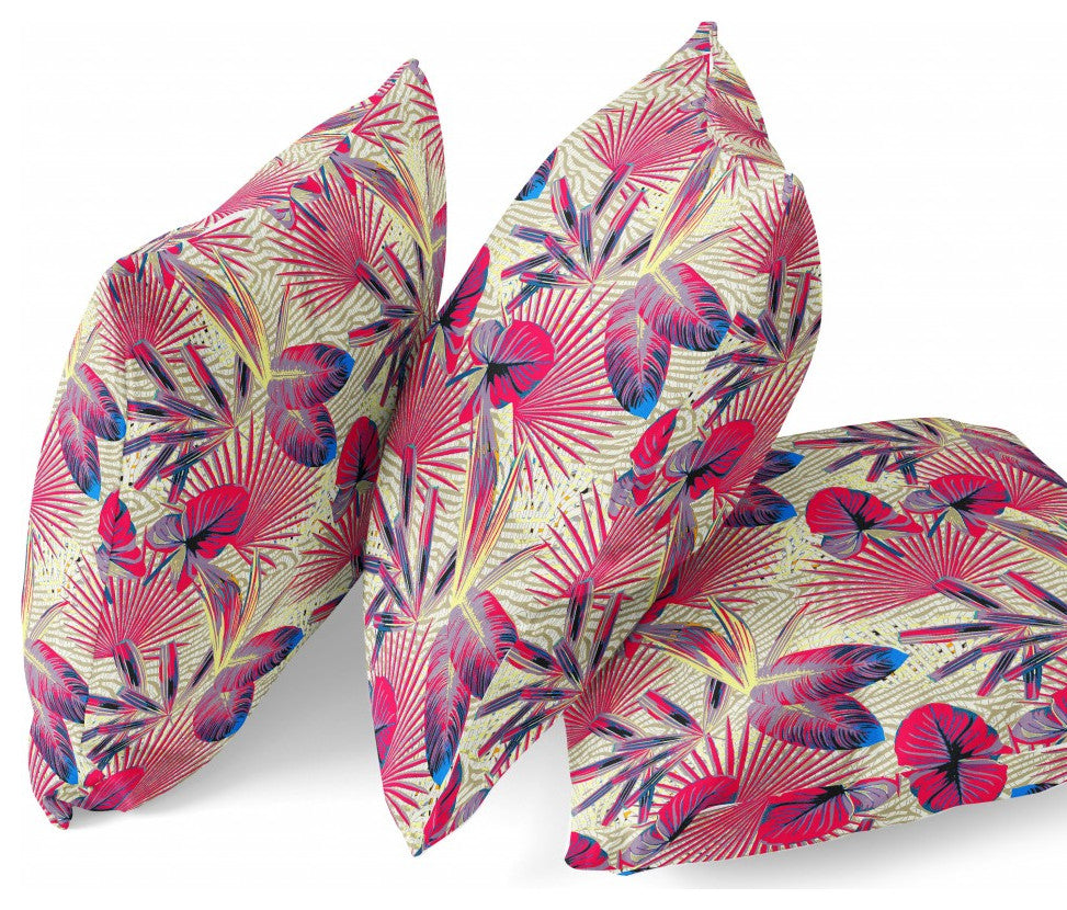 20" Pink Yellow Tropical Indoor Outdoor Throw Pillow