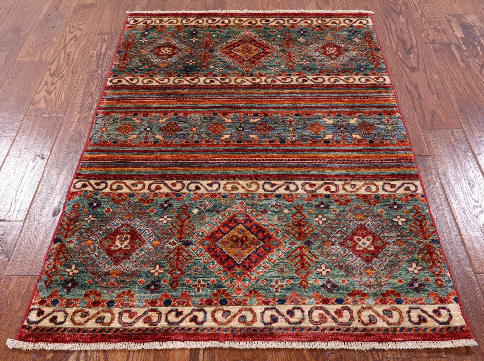Hand Knotted Khorjin Super Kazak Wool Rug 3' 3" X 4' 8" Q5436