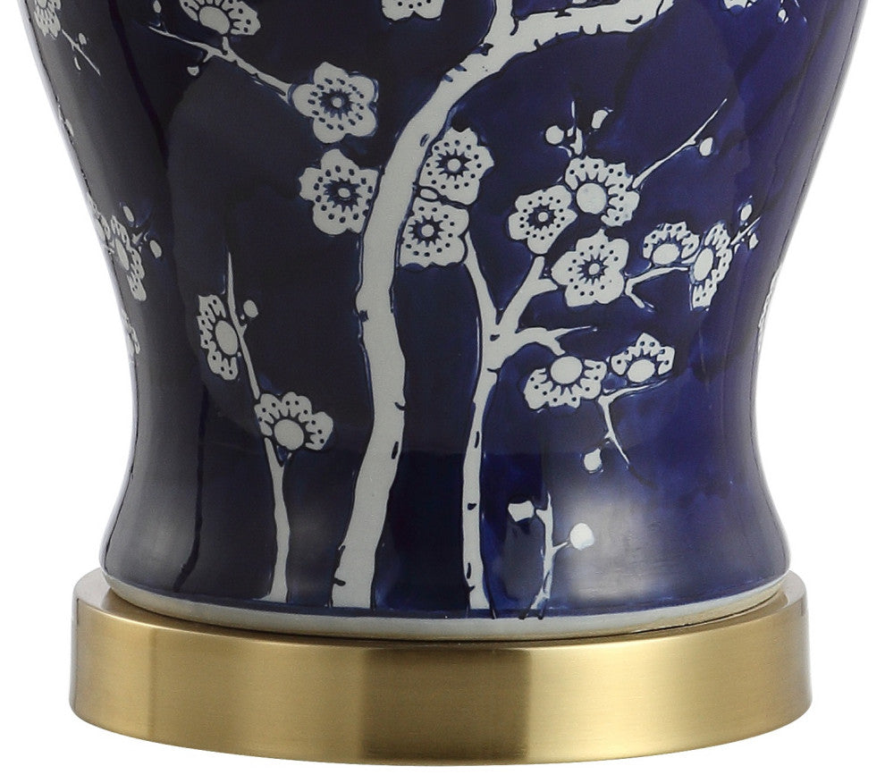 Gracie 29.5" Ginger Jar Ceramic, Metal LED Table Lamp, White, Navy