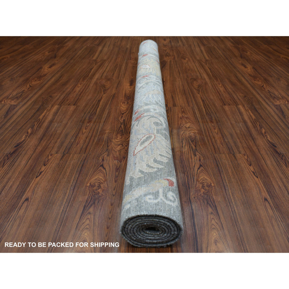 Soft, Velvety Plush Wool Hand Knotted Gray Stone Wash Peshawar Rug, 6'1" x 8'8"