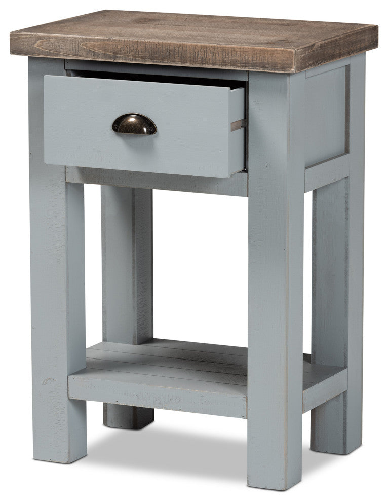Hastin Classic Two-Tone Grey and Antique Brown Finished Wood 1-Drawer Nightstand