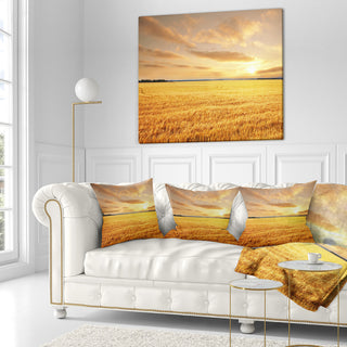 Large Field Under Cloudy Sky Landscape Printed Throw Pillow, 18"x18"
