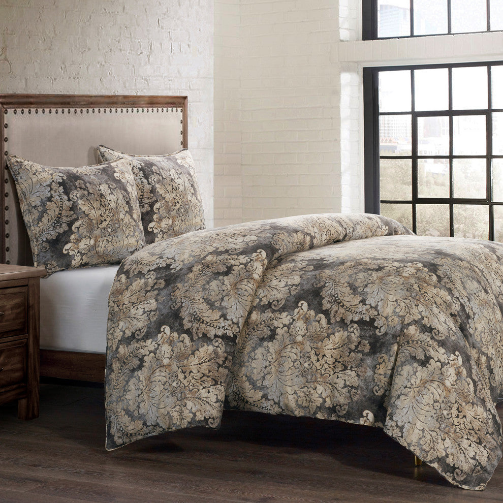 Victoria 3 Piece Washed Linen Comforter Set, Queen