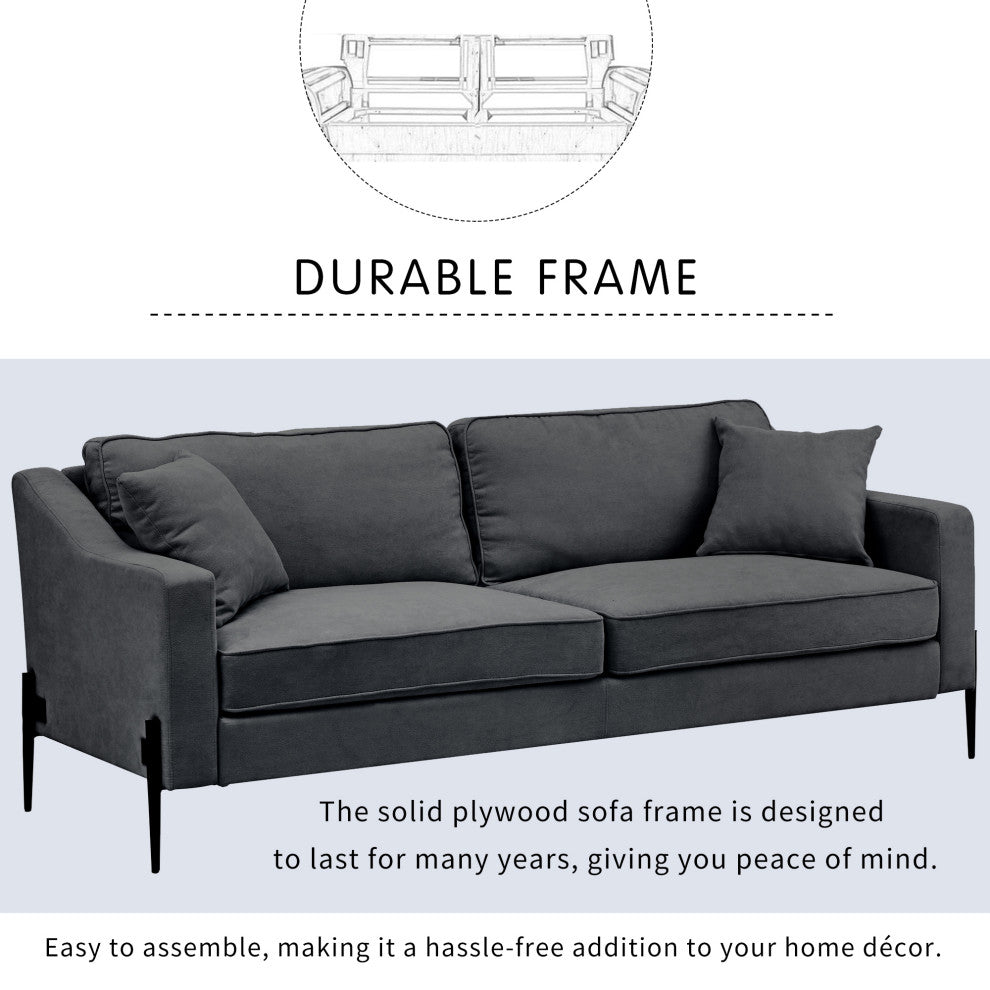81 Inch Polyester Modern Loveseat Sofa with Two Pillows, Grey