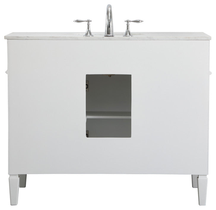 Home Living Vanity with Carrara White Marble Countertop, White, 42", Single Sink