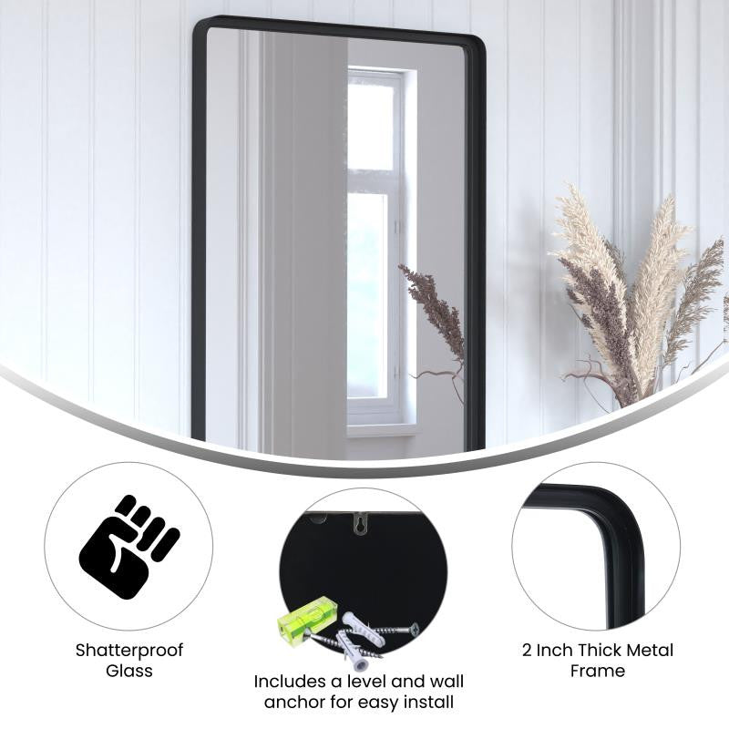 Ava Metal Deep Framed Wall Mirror, Black, 36"